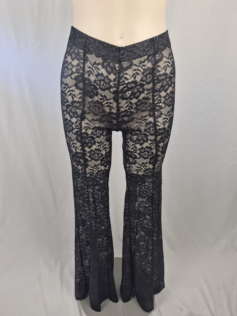 H&M Black Lace Flare Pants — Sheer Bootcut Trousers